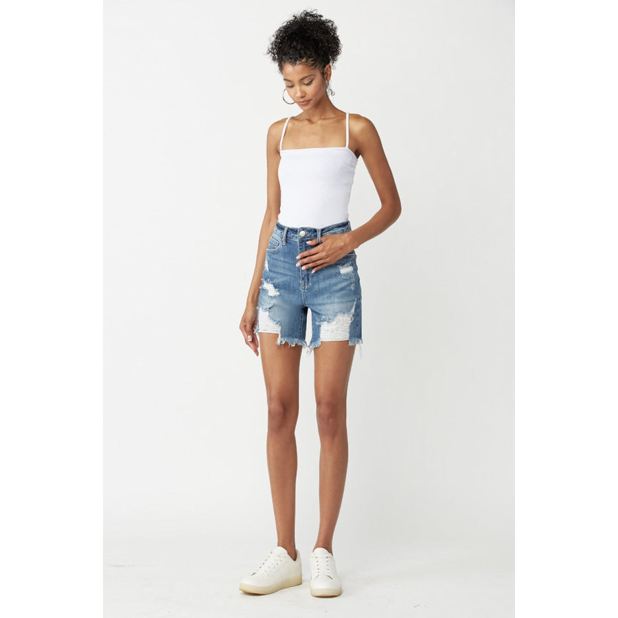 RISEN High Waisted Distressed Denim Shorts Apparel and Accessories