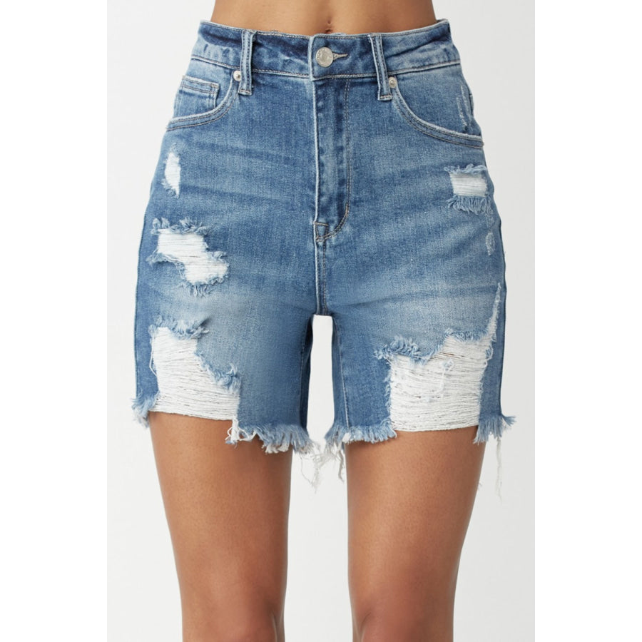 RISEN High Waisted Distressed Denim Shorts Medium / S Apparel and Accessories