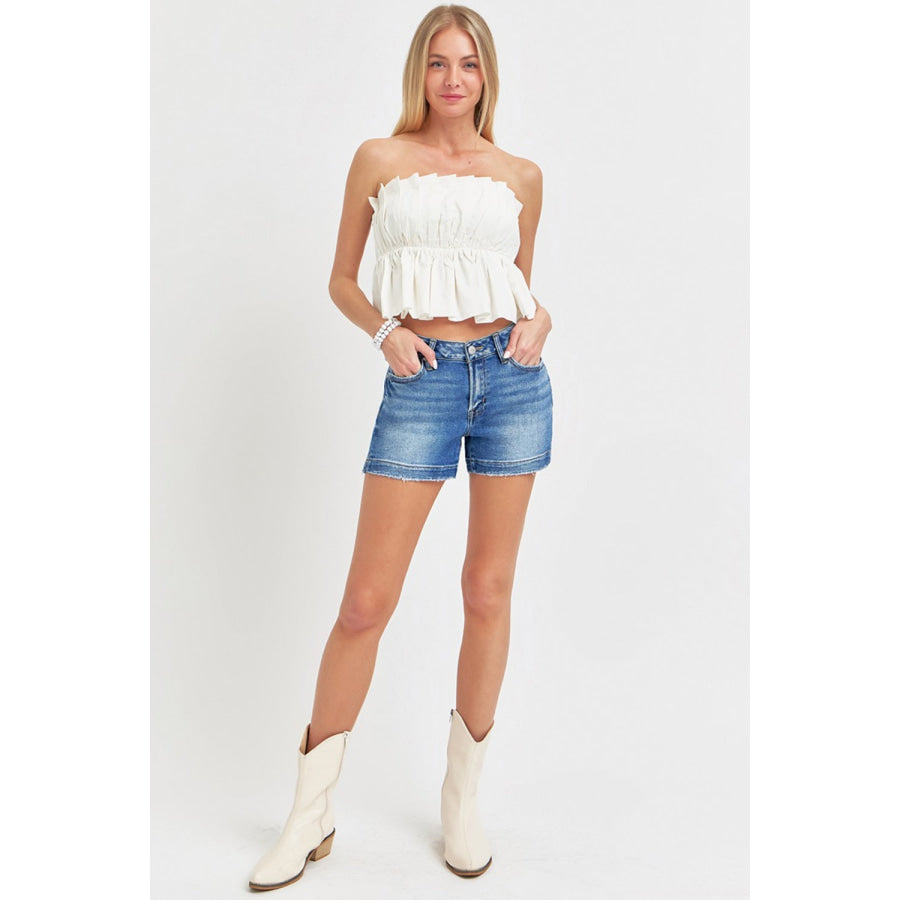 RISEN Low Rise Slit Denim Shorts Apparel and Accessories