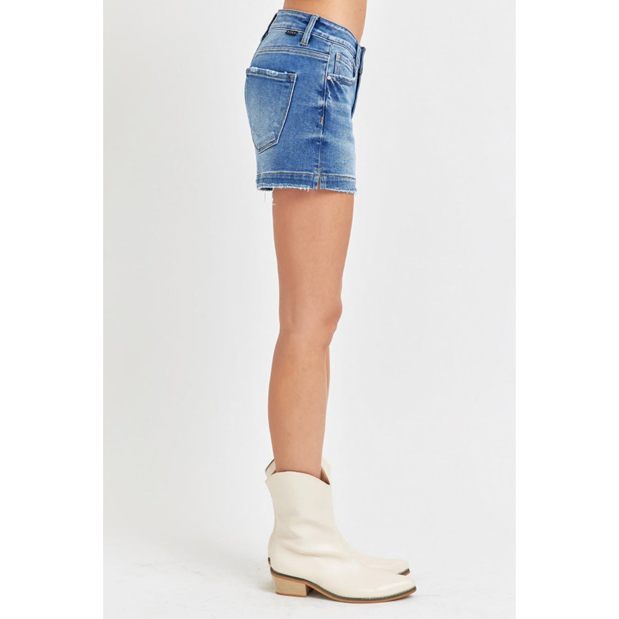 RISEN Low Rise Slit Denim Shorts Apparel and Accessories