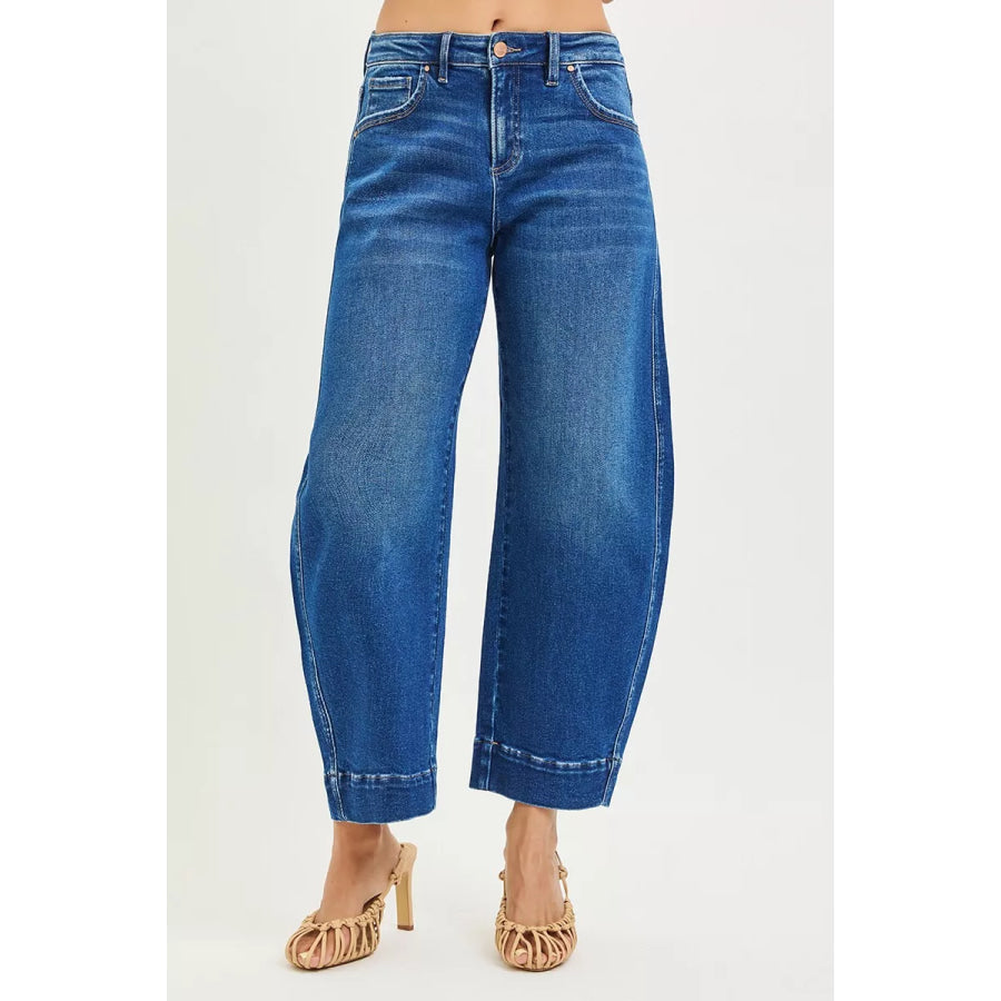 RISEN Mid Rise Crop Barrel Jeans DARK / Apparel and Accessories