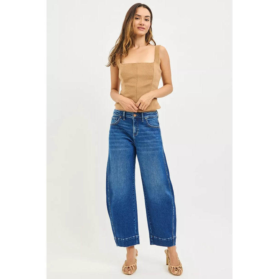 RISEN Mid Rise Crop Barrel Jeans Apparel and Accessories