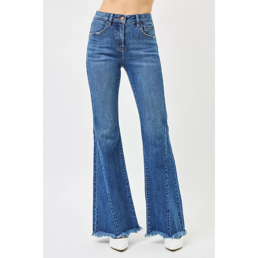 RISEN Mid Rise Flare Side Seam Detailing Jeans Apparel and Accessories