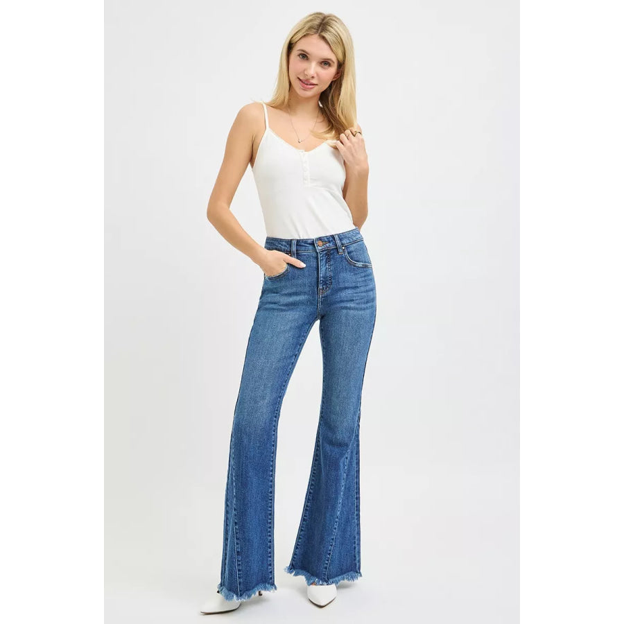 RISEN Mid Rise Flare Side Seam Detailing Jeans Apparel and Accessories