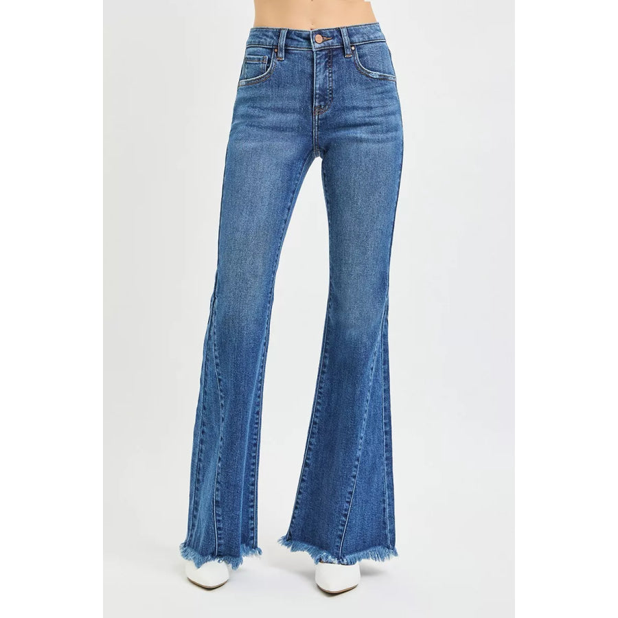 RISEN Mid Rise Flare Side Seam Detailing Jeans Apparel and Accessories