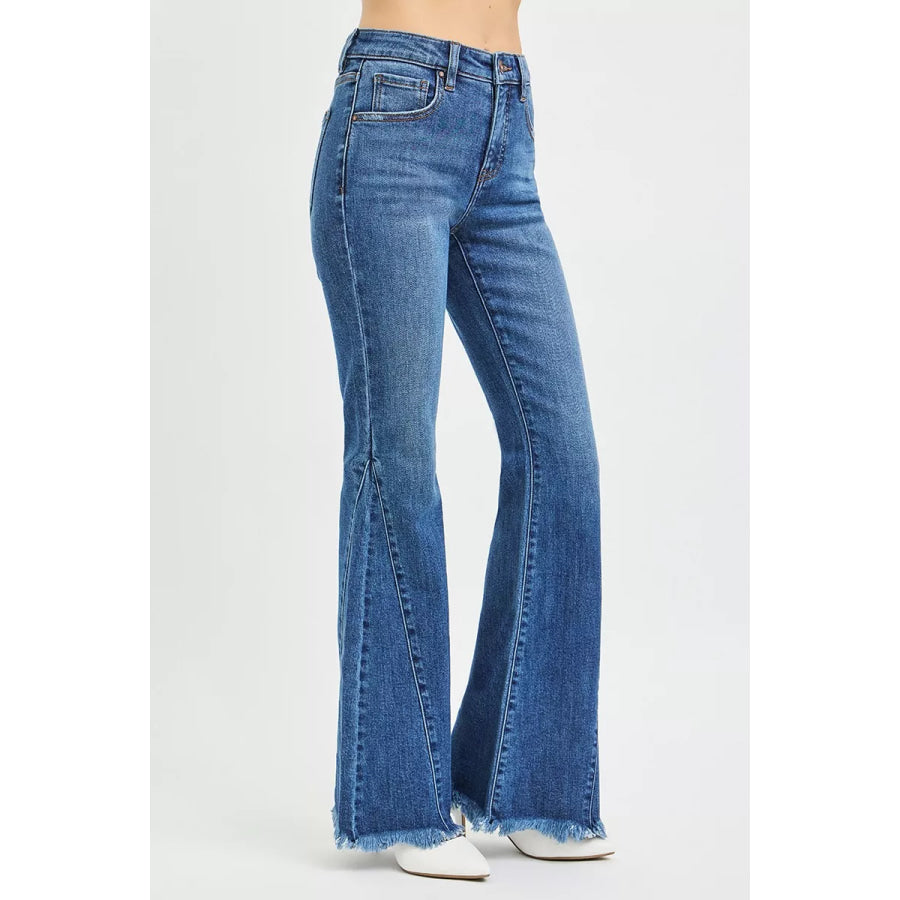 RISEN Mid Rise Flare Side Seam Detailing Jeans Apparel and Accessories