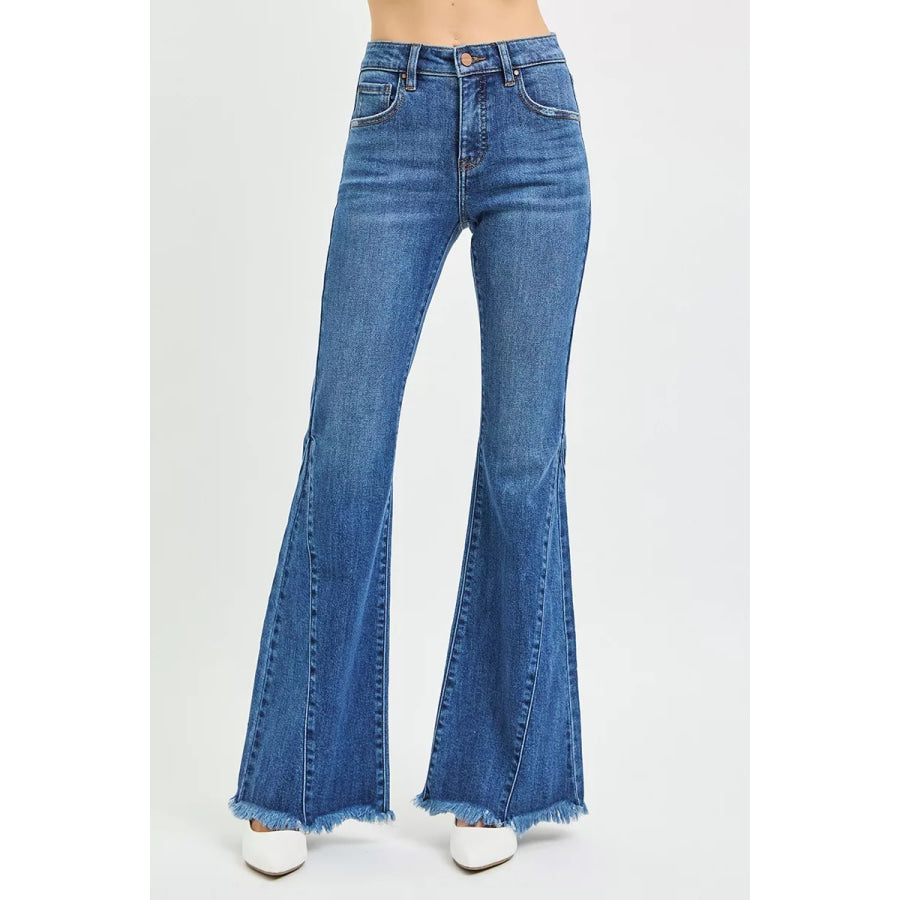 RISEN Mid Rise Flare Side Seam Detailing Jeans DARK / Apparel and Accessories