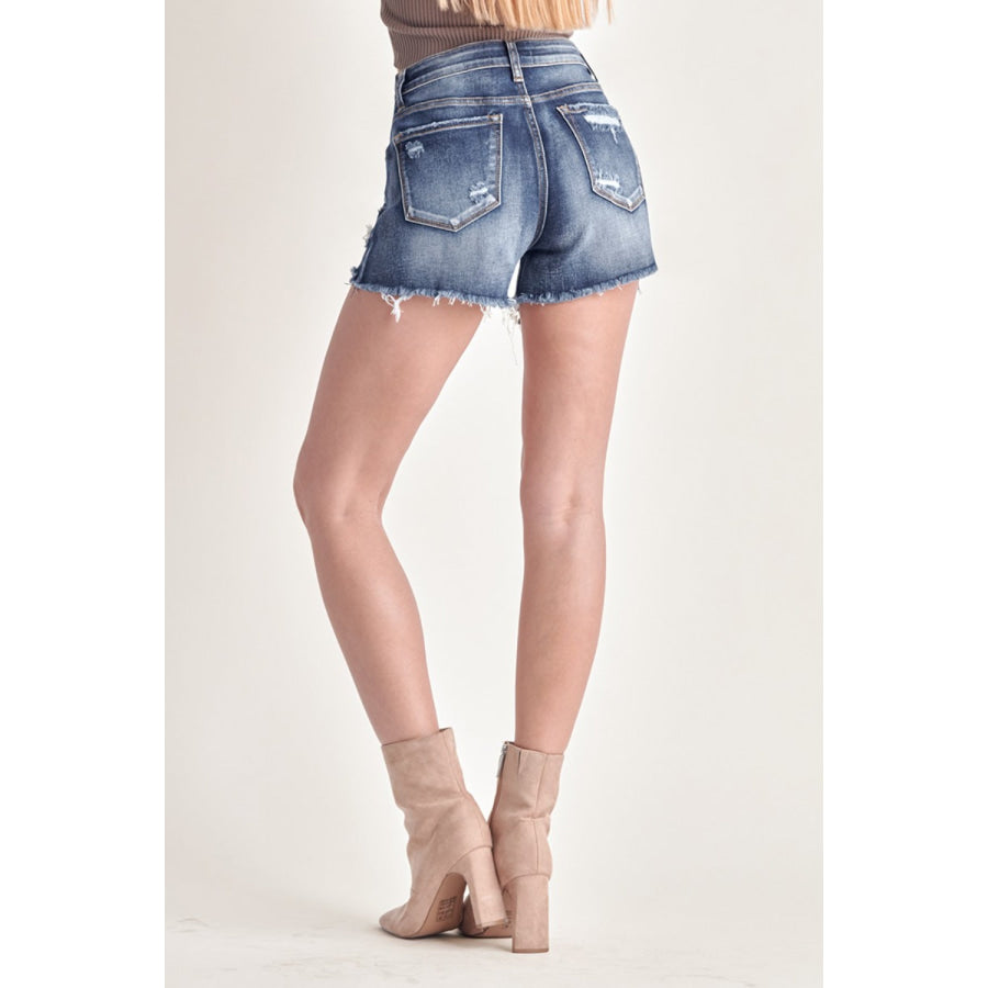 RISEN Mid Rise Raw Hem Denim Shorts Apparel and Accessories