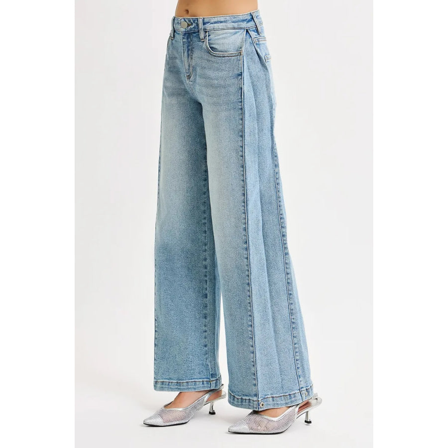 RISEN Mid Rise Wide Barrel Transferable Leg Snap Jeans Apparel and Accessories