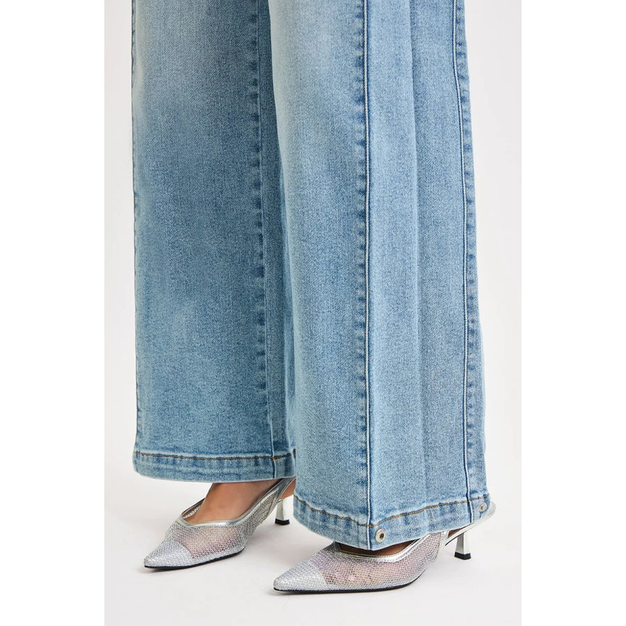 RISEN Mid Rise Wide Barrel Transferable Leg Snap Jeans Apparel and Accessories