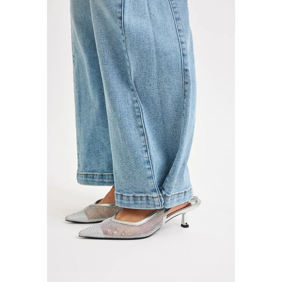 RISEN Mid Rise Wide Barrel Transferable Leg Snap Jeans Apparel and Accessories