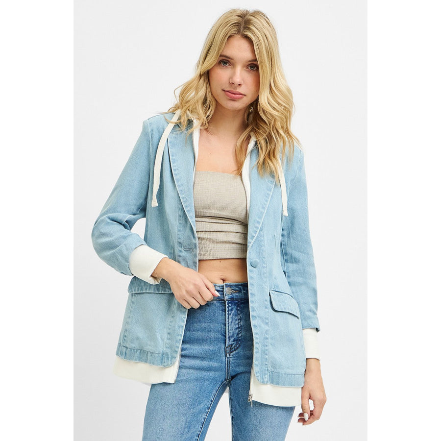 RISEN One Button Blazer with Hoodie Jacket LIGHT / S Apparel and Accessories