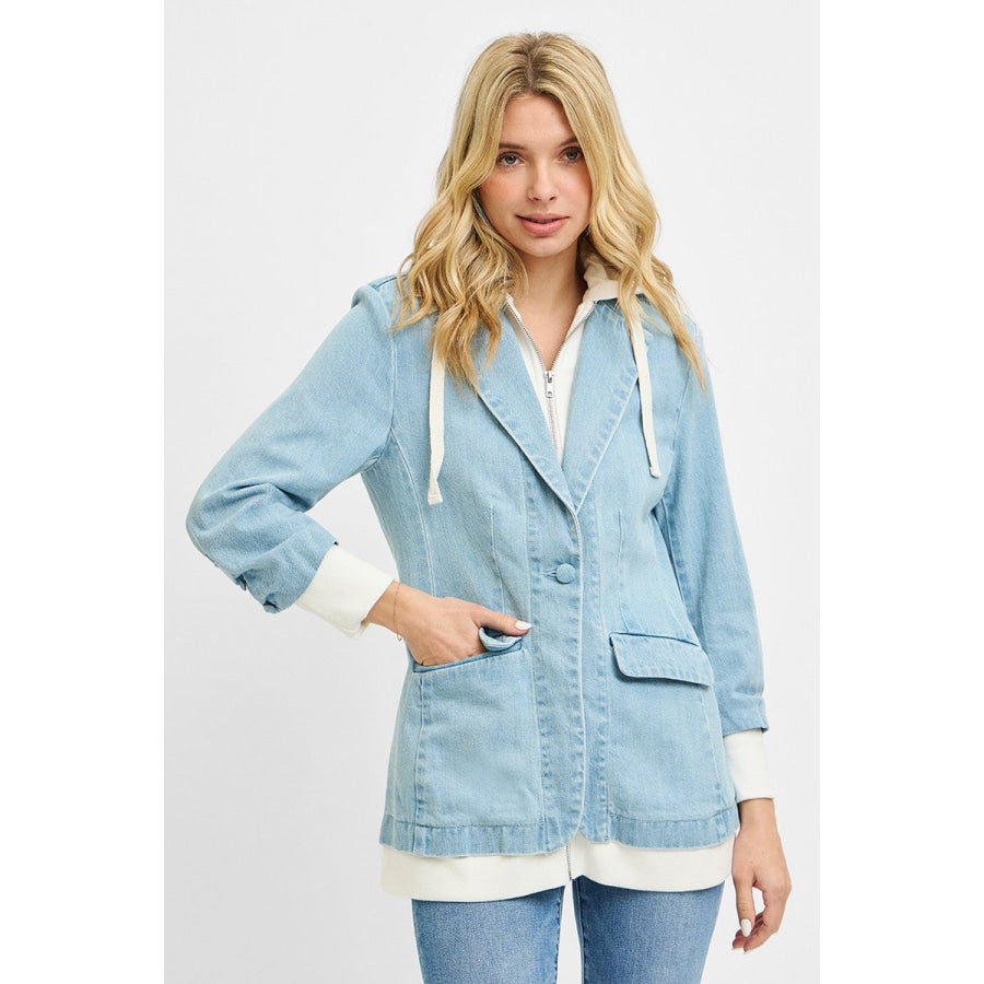 RISEN One Button Blazer with Hoodie Jacket LIGHT / S Apparel and Accessories