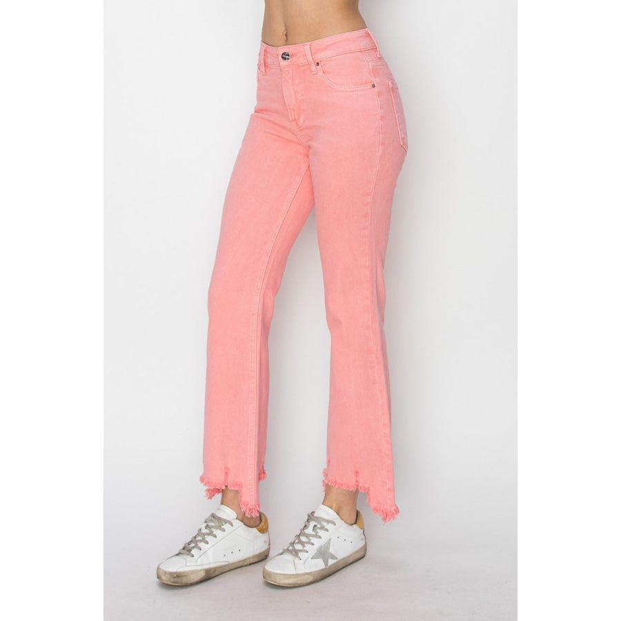 RISEN Raw Hem Bootcut Jeans with Pockets Flamingo / Apparel and Accessories