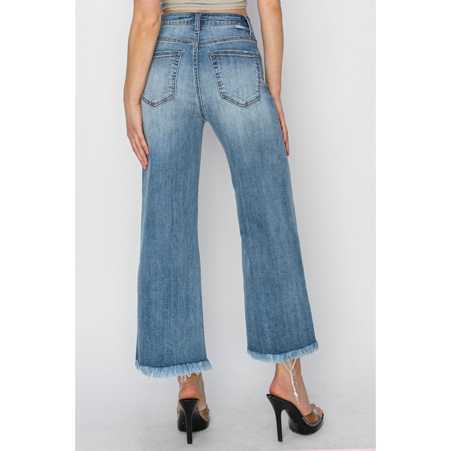 RISEN Raw Hem Cropped Wide Leg Jeans Apparel and Accessories