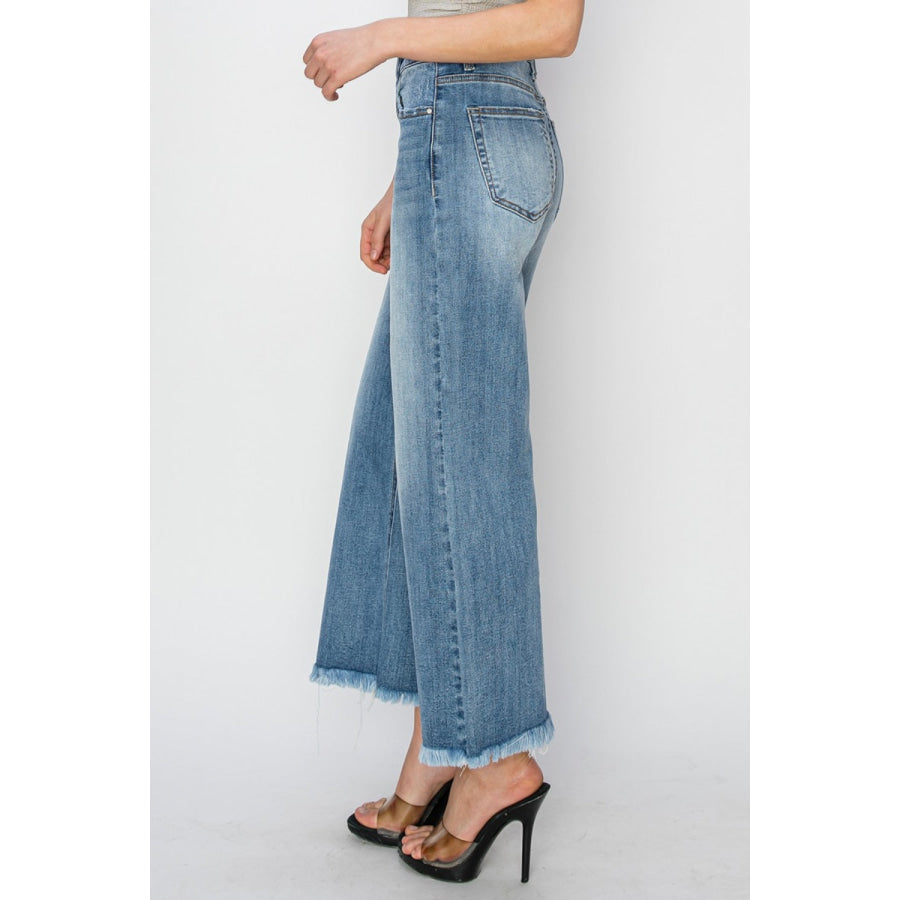 RISEN Raw Hem Cropped Wide Leg Jeans Apparel and Accessories