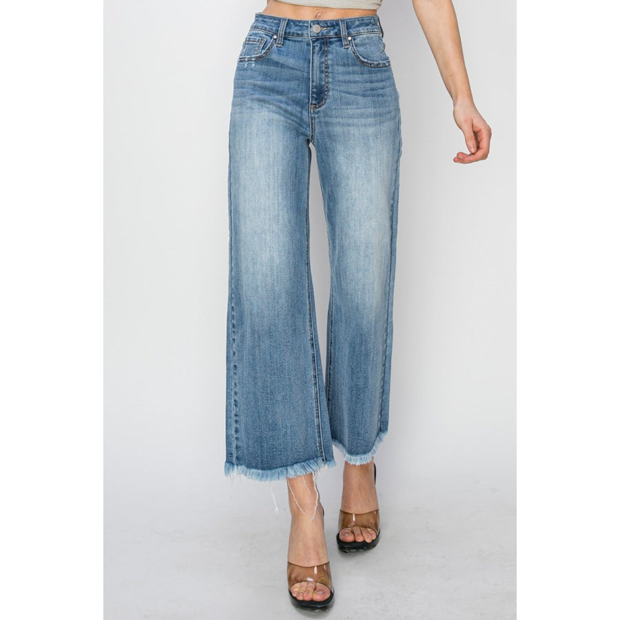 RISEN Raw Hem Cropped Wide Leg Jeans Apparel and Accessories