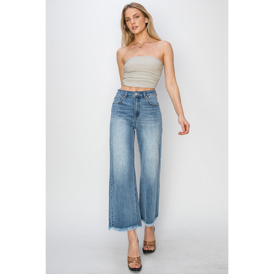 RISEN Raw Hem Cropped Wide Leg Jeans Apparel and Accessories