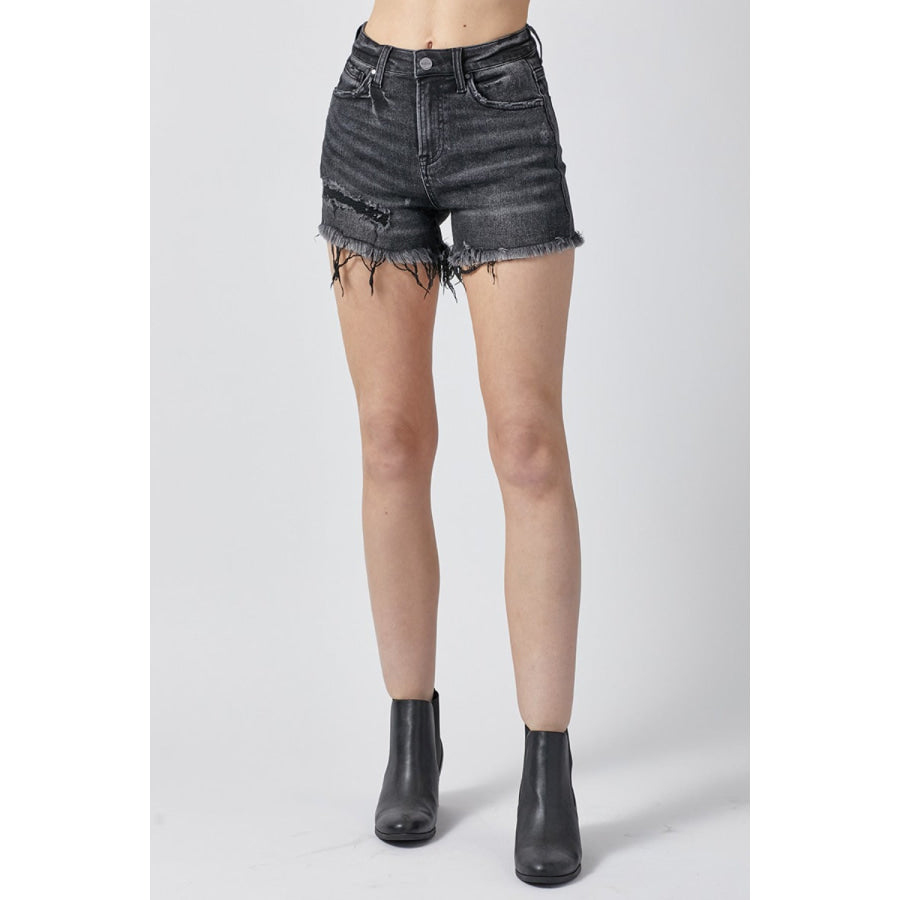 RISEN Raw Hem Denim Shorts with Pockets Apparel and Accessories