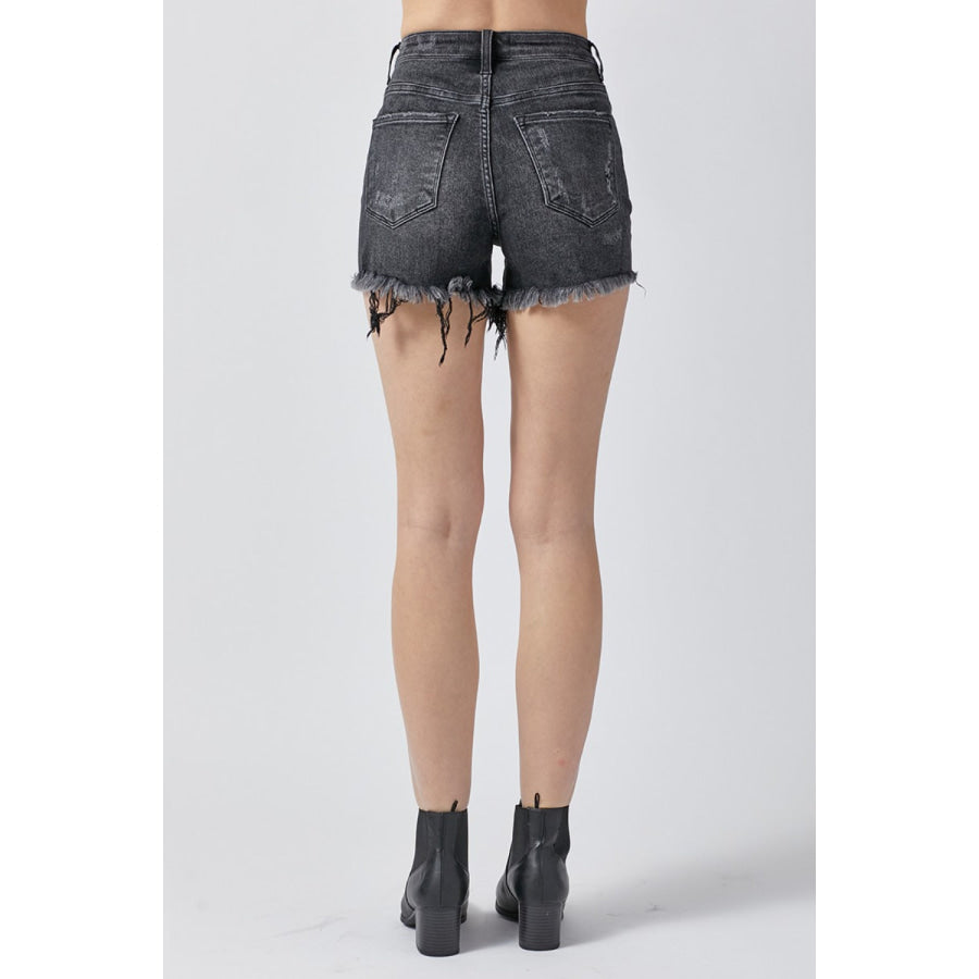 RISEN Raw Hem Denim Shorts with Pockets Apparel and Accessories