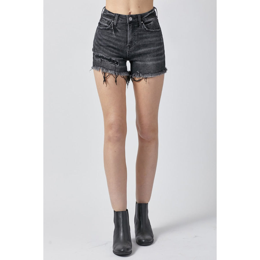 RISEN Raw Hem Denim Shorts with Pockets Apparel and Accessories