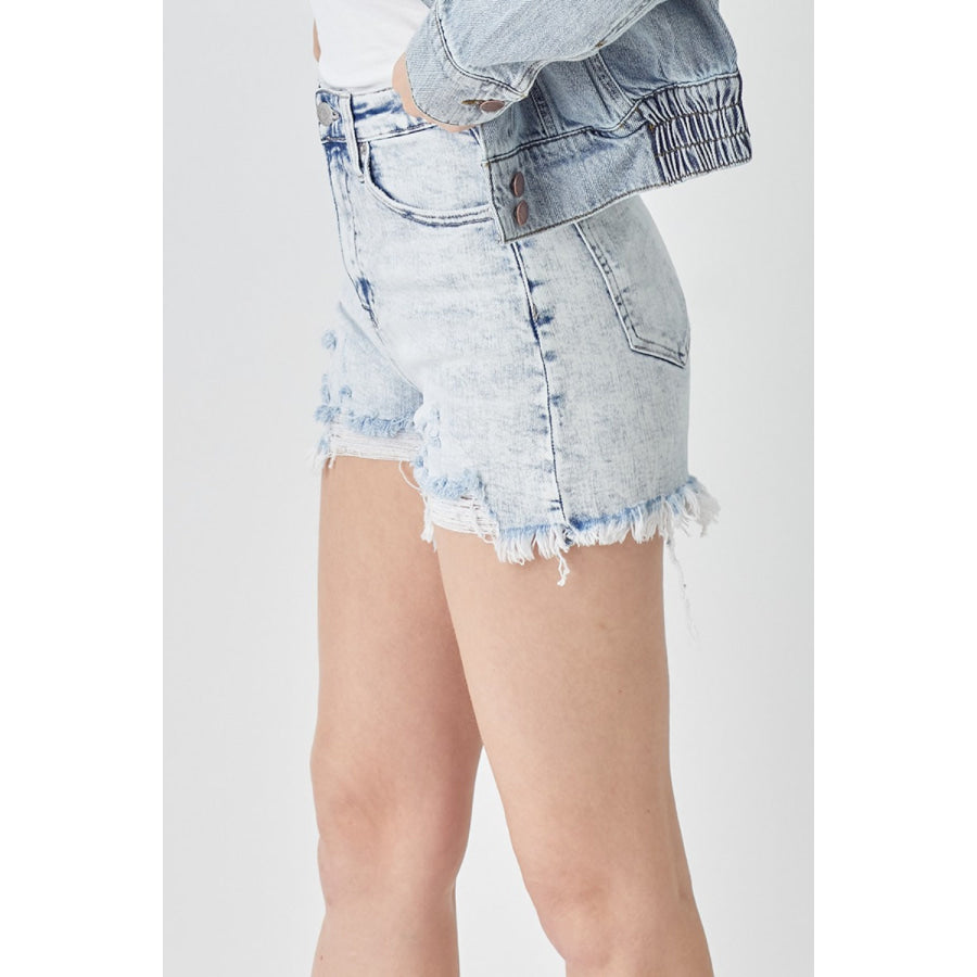 RISEN Raw Hem Distressed High Rise Denim Shorts Apparel and Accessories