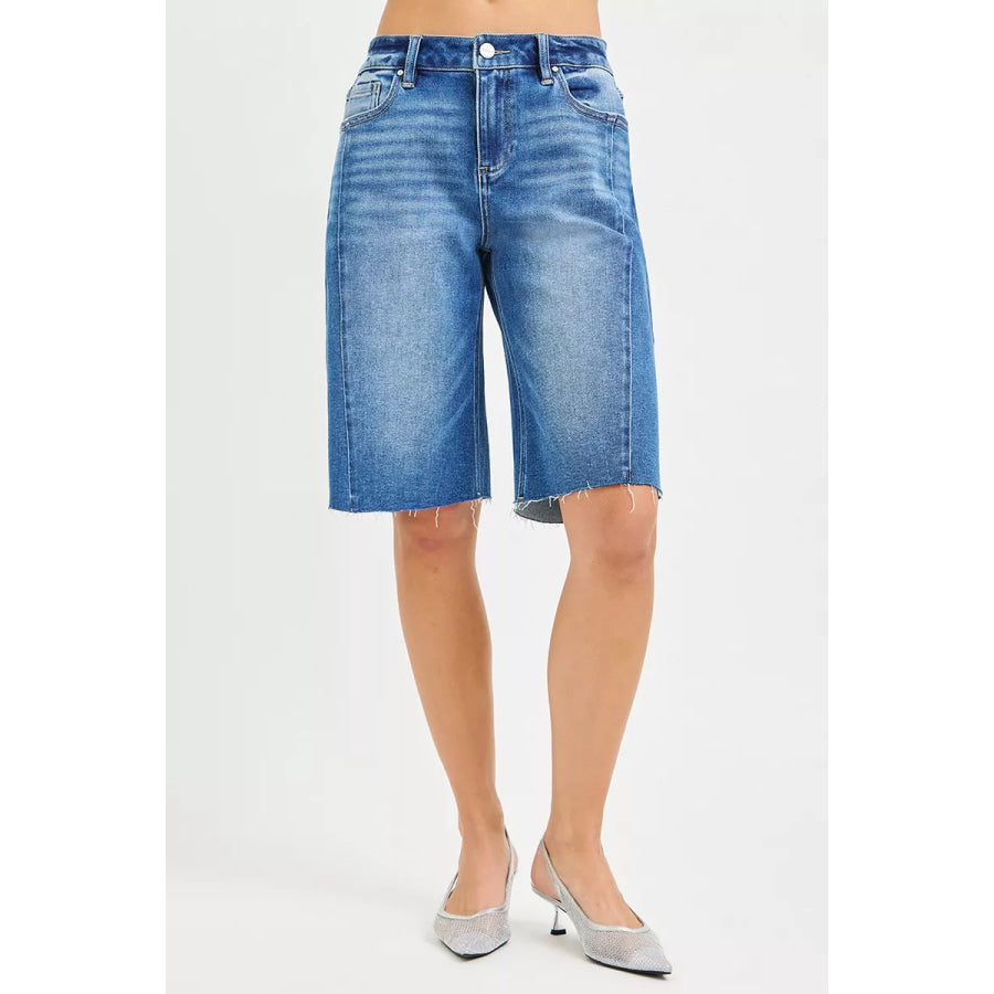 RISEN Raw Hem Slouchy Seamed Jorts Apparel and Accessories
