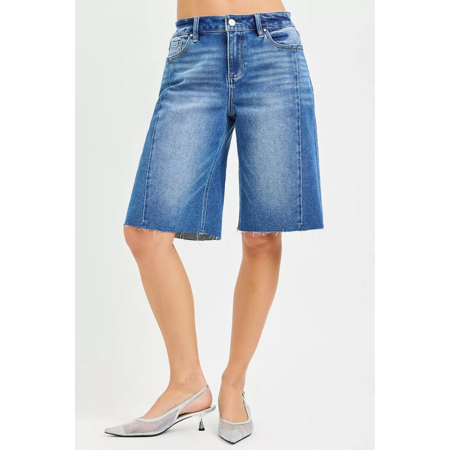 RISEN Raw Hem Slouchy Seamed Jorts Apparel and Accessories