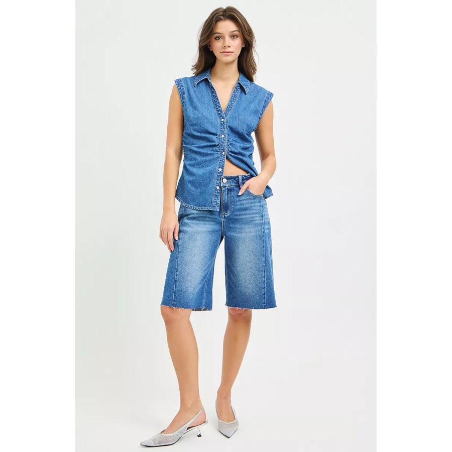 RISEN Raw Hem Slouchy Seamed Jorts Apparel and Accessories
