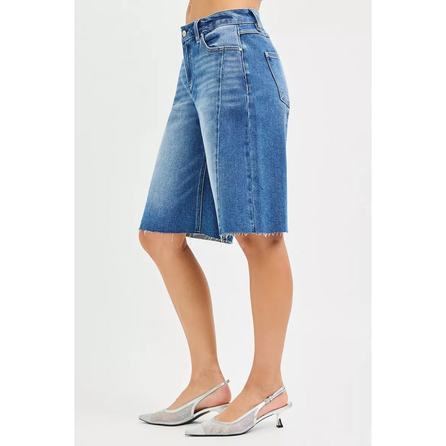 RISEN Raw Hem Slouchy Seamed Jorts Apparel and Accessories