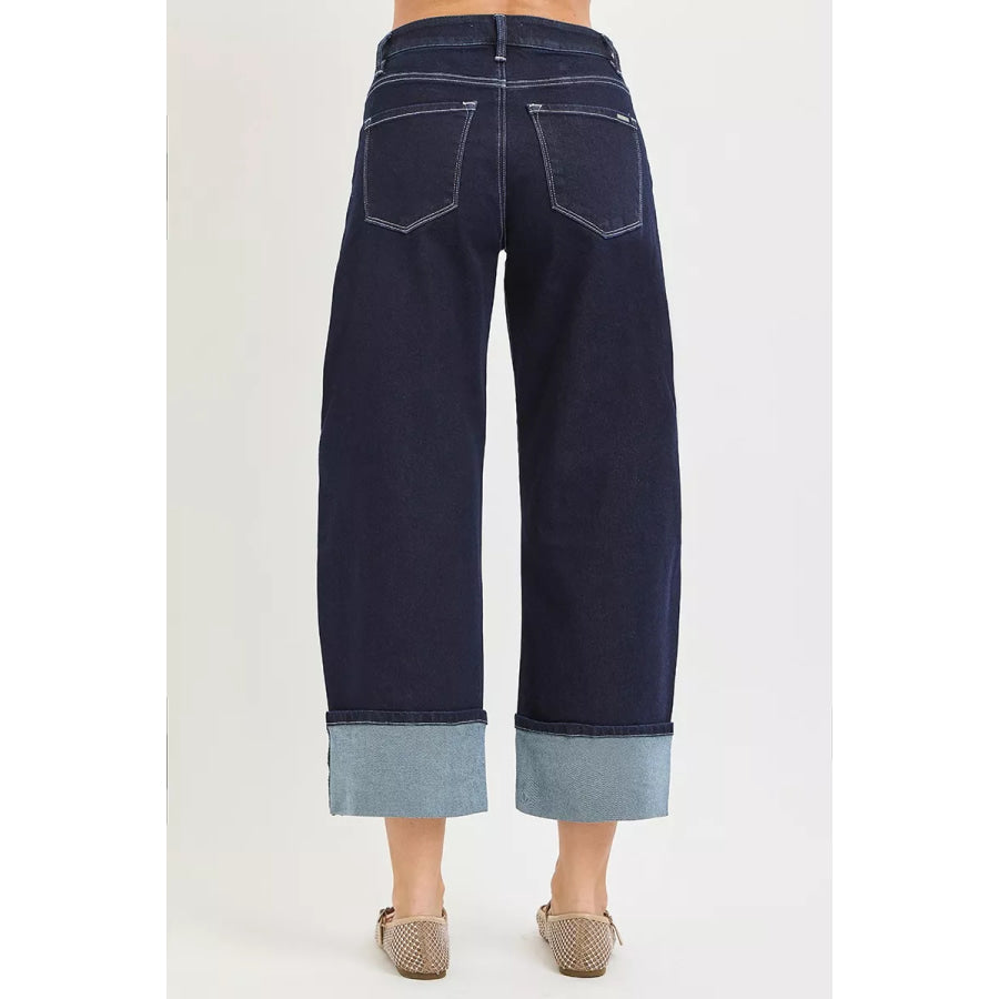 RISEN Slouchy Crop Barrel Cuffed Hem Jeans Apparel and Accessories