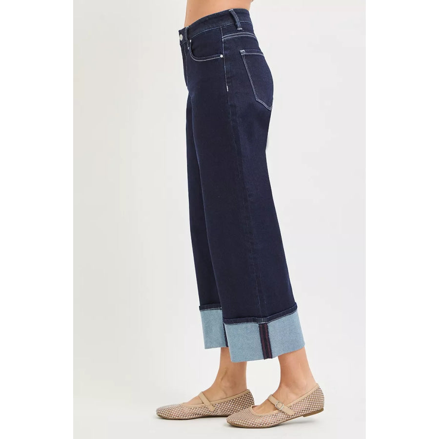 RISEN Slouchy Crop Barrel Cuffed Hem Jeans Apparel and Accessories
