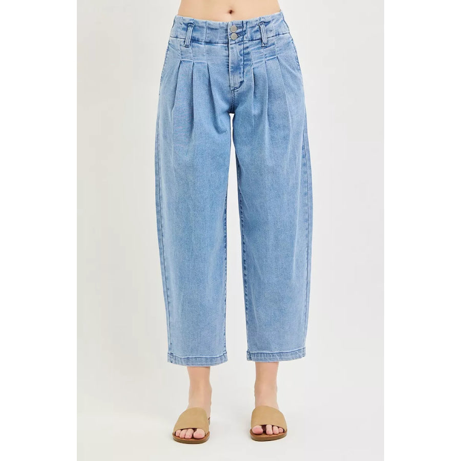 RISEN Slouchy Crop Barrel Pleated Jeans Apparel and Accessories