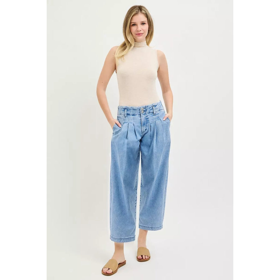 RISEN Slouchy Crop Barrel Pleated Jeans Apparel and Accessories