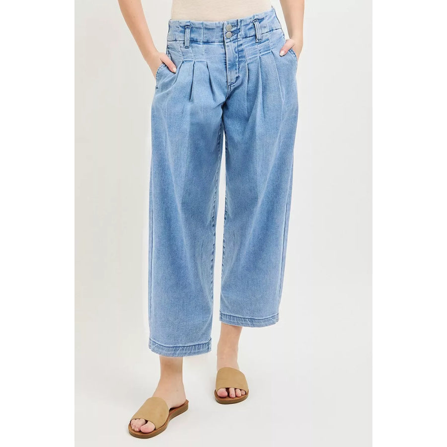 RISEN Slouchy Crop Barrel Pleated Jeans Apparel and Accessories