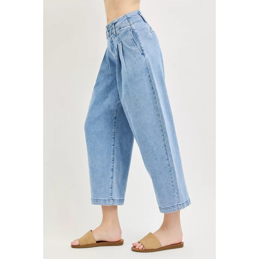 RISEN Slouchy Crop Barrel Pleated Jeans Apparel and Accessories