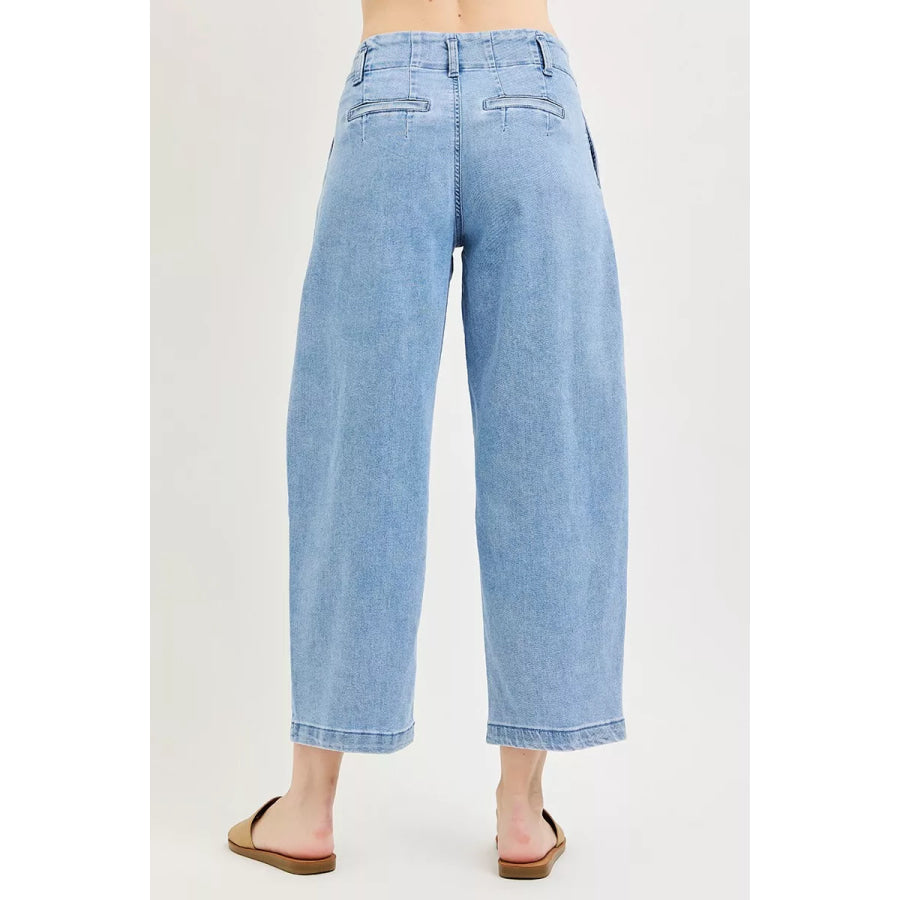 RISEN Slouchy Crop Barrel Pleated Jeans Apparel and Accessories