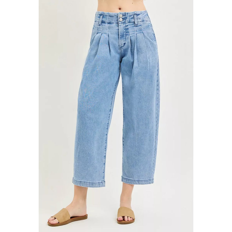 RISEN Slouchy Crop Barrel Pleated Jeans MEDIUM / Apparel and Accessories