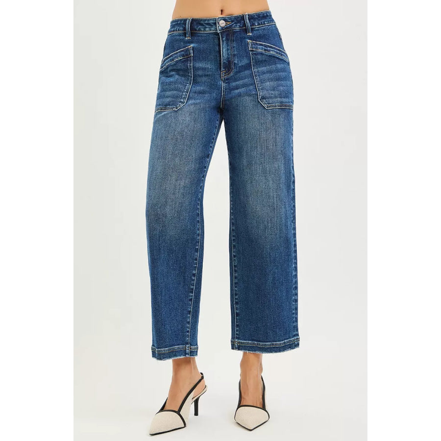 RISEN Slouchy Cropped Baggy Jeans with Front Patch Pocket Apparel and Accessories