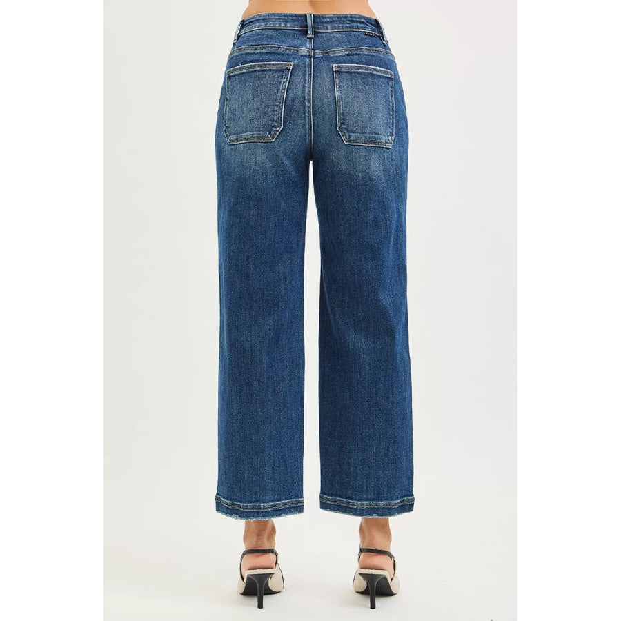 RISEN Slouchy Cropped Baggy Jeans with Front Patch Pocket Apparel and Accessories