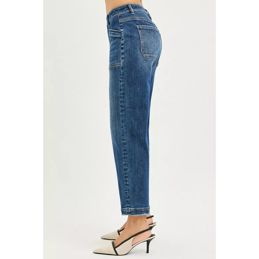 RISEN Slouchy Cropped Baggy Jeans with Front Patch Pocket Apparel and Accessories