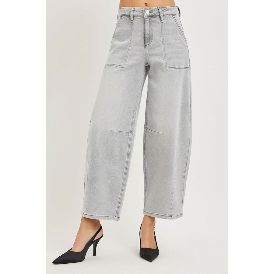 RISEN Slouchy Cropped Barrel Jeans LIGHT GREY / Apparel and Accessories