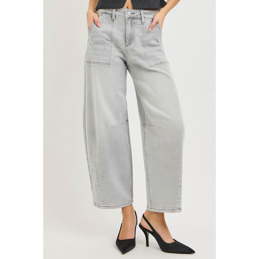 RISEN Slouchy Cropped Barrel Jeans LIGHT GREY / Apparel and Accessories