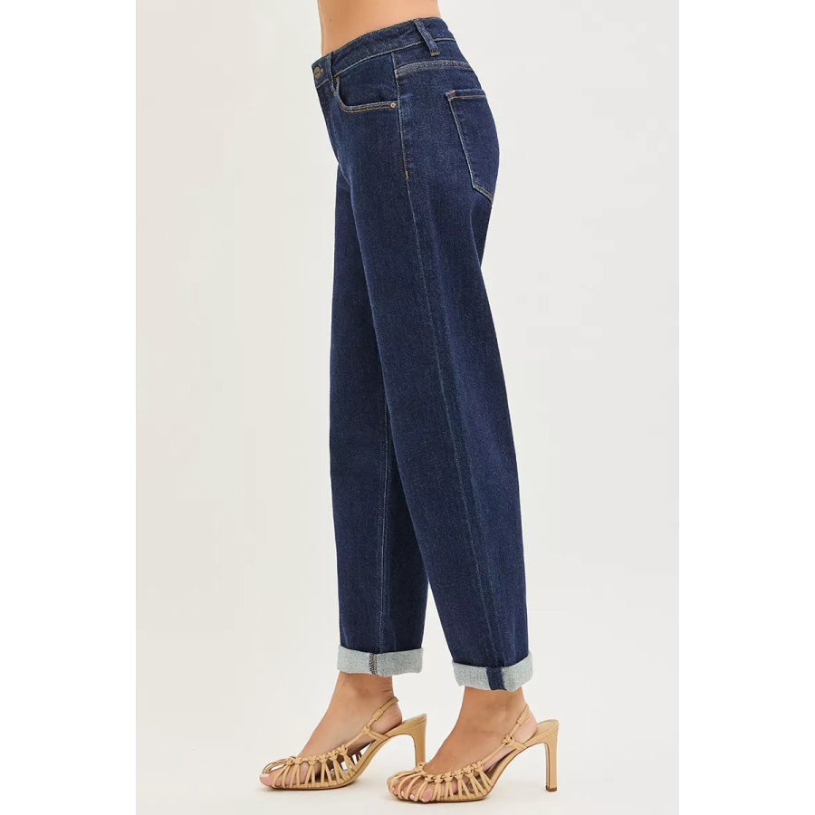 RISEN Slouchy Cropped Boyfriend Jeans With Cuffed Hem Apparel and Accessories
