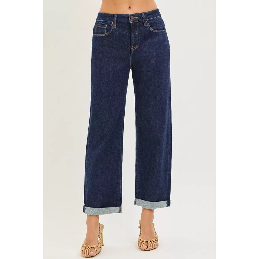 RISEN Slouchy Cropped Boyfriend Jeans With Cuffed Hem Apparel and Accessories