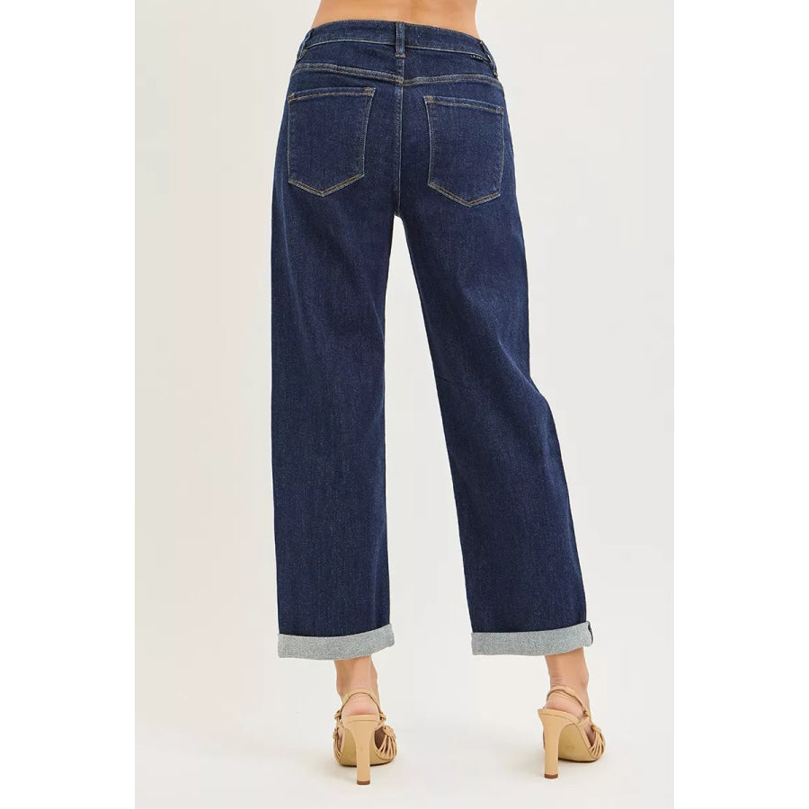 RISEN Slouchy Cropped Boyfriend Jeans With Cuffed Hem Apparel and Accessories
