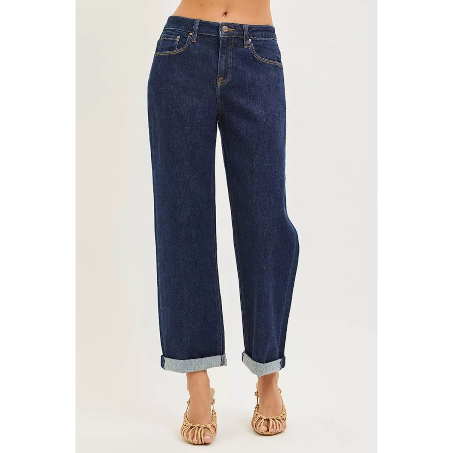 RISEN Slouchy Cropped Boyfriend Jeans With Cuffed Hem Apparel and Accessories