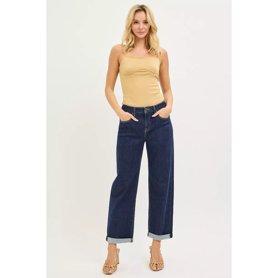 RISEN Slouchy Cropped Boyfriend Jeans With Cuffed Hem Apparel and Accessories