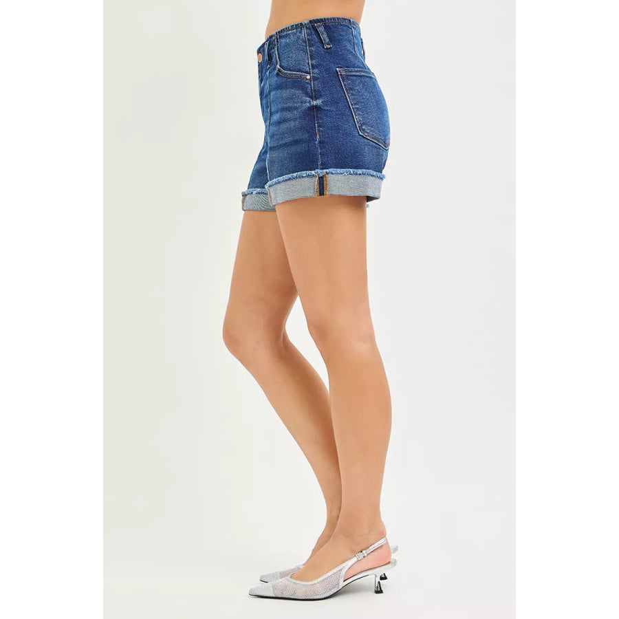 RISEN Slouchy Cuffed Denim Shorts Apparel and Accessories