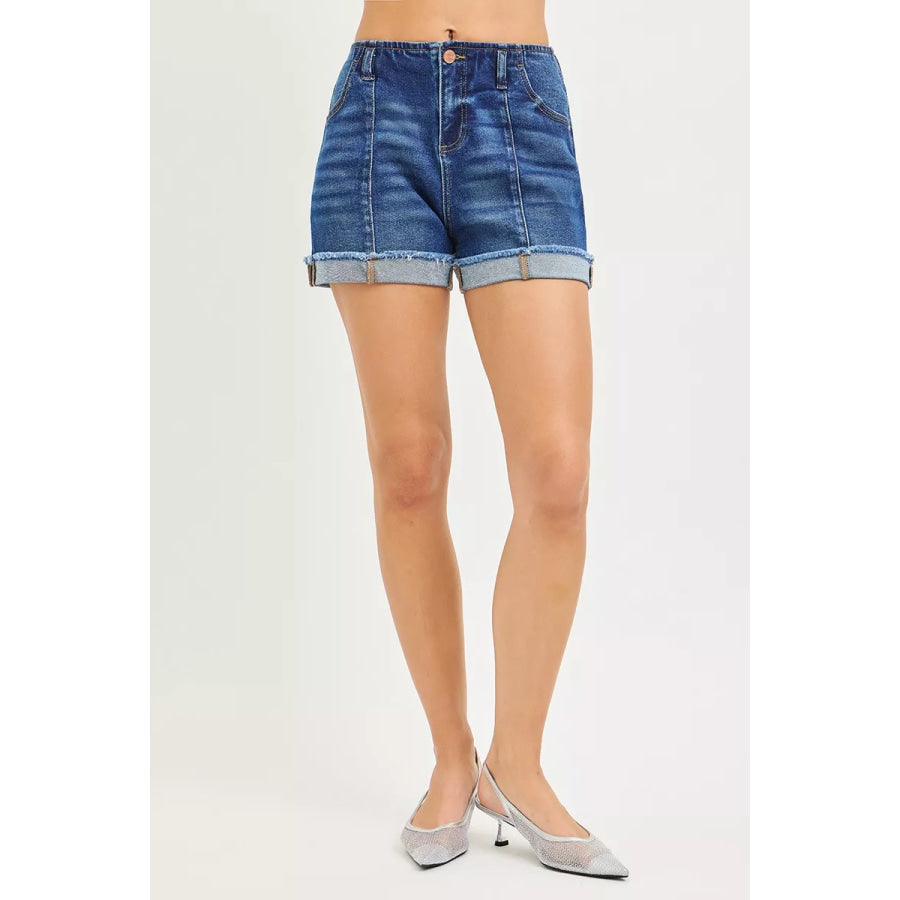 RISEN Slouchy Cuffed Denim Shorts Apparel and Accessories